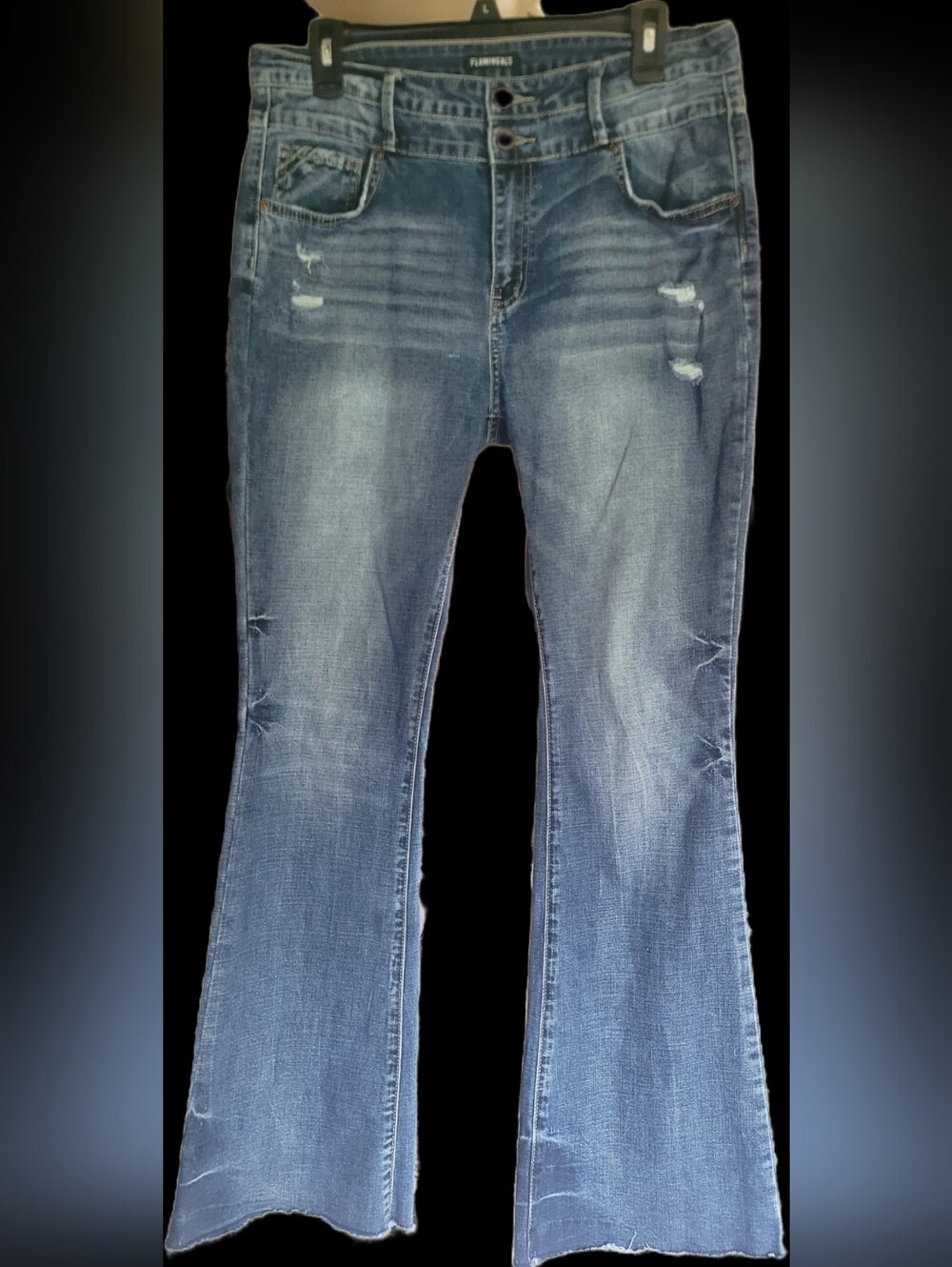 Flamingals Women’s Medium Wash Flare Jeans with Subtle Distressing